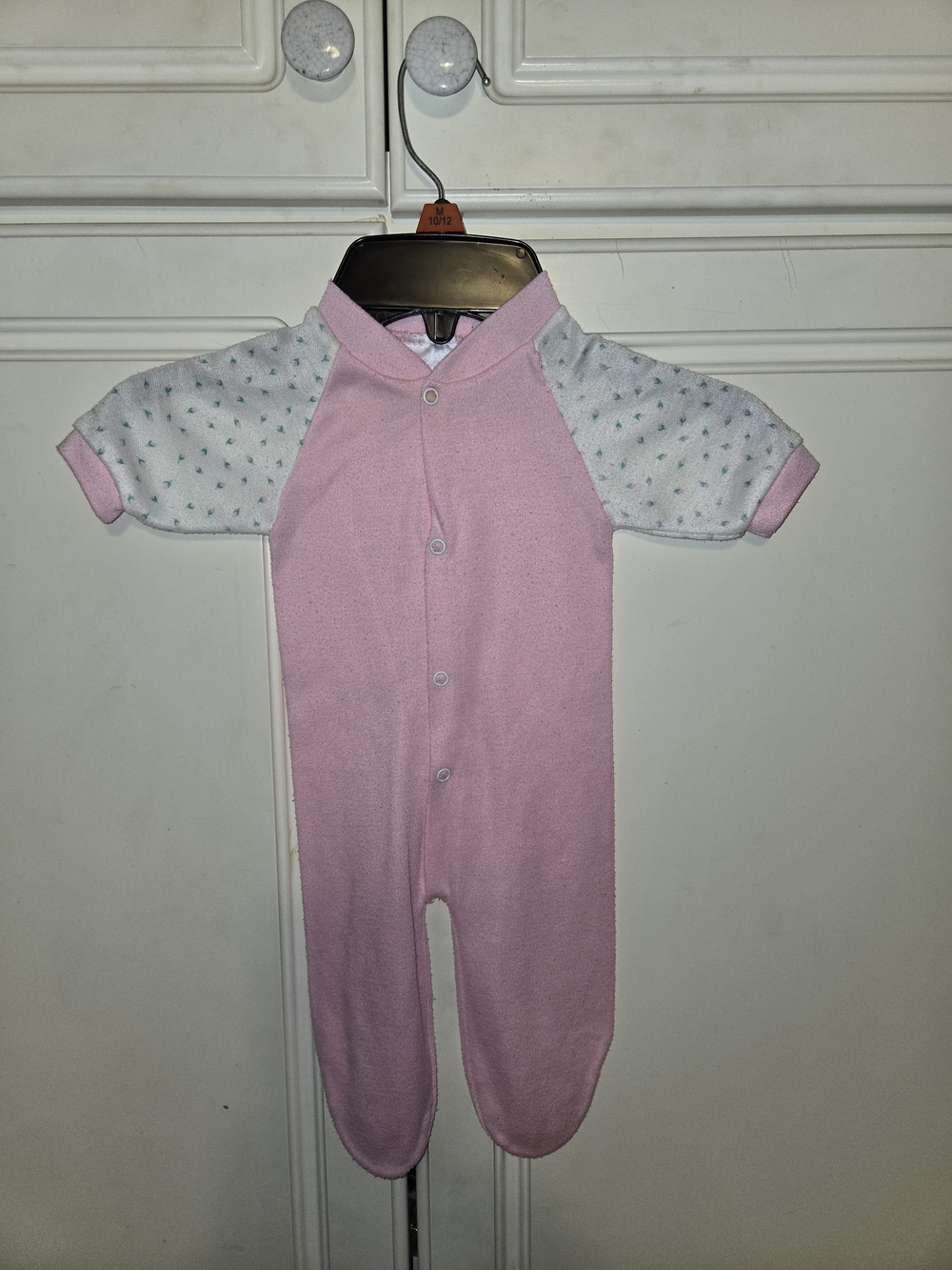 Pink Baby One-Piece Footed Sleeper with Patterned Sleeves